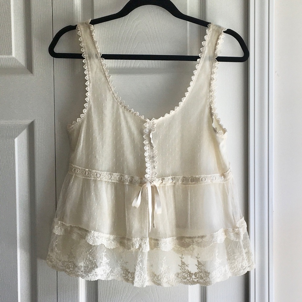 Forever 21 Babydoll Cream Tank Top Tie Waist S